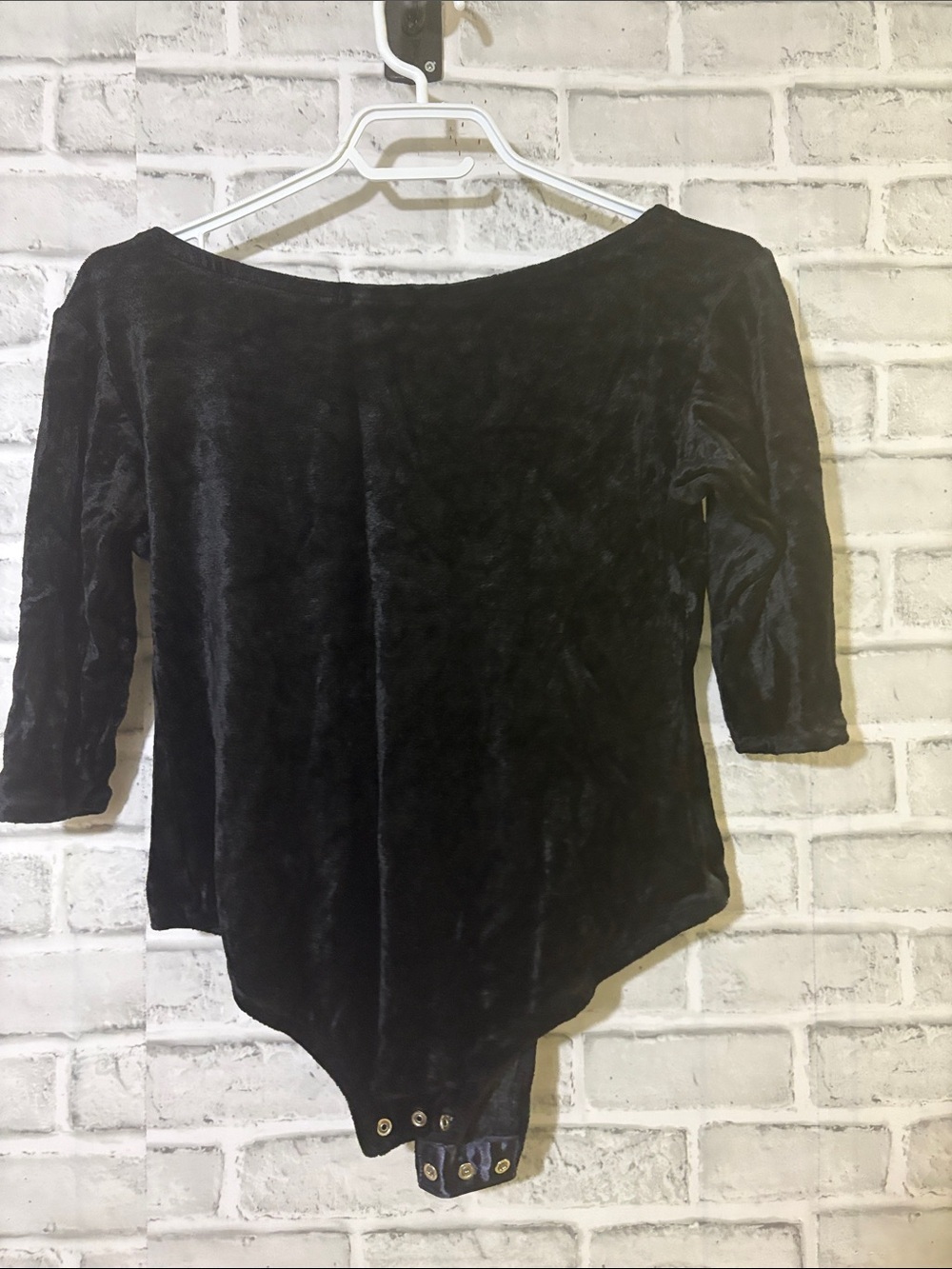 Christine Alter Ego Velvet Scoop Neck Black Bodysuit with 3/4 Sleeves, small - Picture 5 of 5